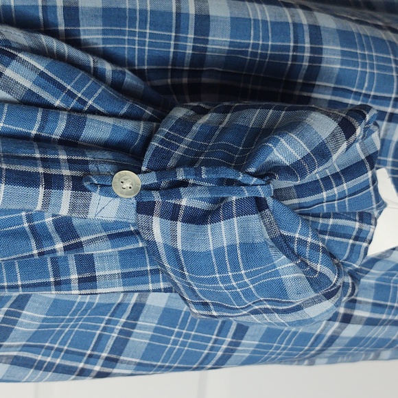 Ralph Lauren💙Dorchst Blue Plaid Linen Shirt, Medium 🆕 - Picture 7 of 15